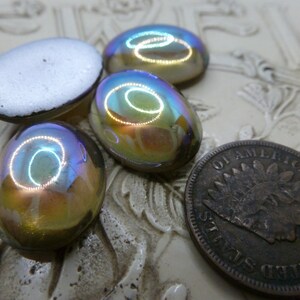 2 Vintage Glass Grey Base AB Coated Stones, Silver Foiled, Slight Round Back, approx 18 x 13mm, C3