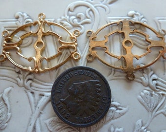 Vintage 5 Loops Pendant Drops, 1940s CAST Oval Victorian Edwardian Style Brass Setting, Jewelry Findings, 29 x 23mm, 2 pcs. (C25)