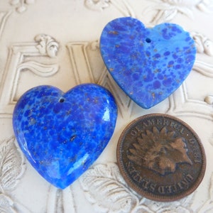 Vintage Lapis Glass Heart Pendant, 1940s, 24.5mm x 24.5mm, Pendant, Top Drilled, 1 piece (C39)