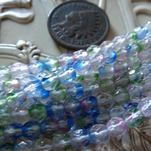 RARE 1 Strand of 50 Round Faceted Beads, Apprx 4mm, Adorable Iris Firepolished Glass Beads C21