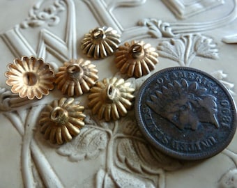 8 Vintage Ridged or Corrugated Looped, Loop Raw Yellow or Copper Tone Brass 10mm Beadcaps G3