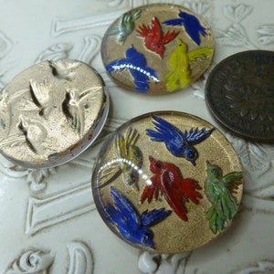 RARE Vintage Multi Color Birds Glass Intaglio Cameo 22.5mm, 1 Pc C40