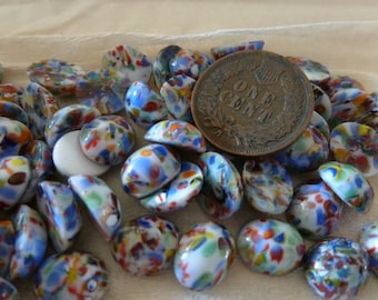 8 Confetti Glass Cabochon Vintage Glass Czechoslovakian Opaque White Oval Cabochon 10 x 8mm, Flat Back, 8 Cabs C39