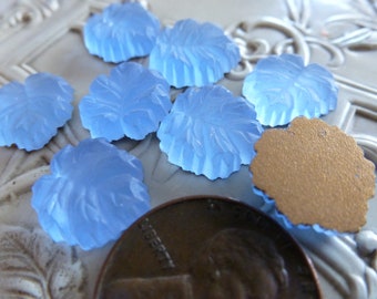 6 Vintage Textured MATTE Blue German Glass Leaf Cabochons, 12x11.5mm, Vintage Glass Leaf, Flat Back Cabs C3