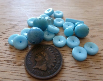 24 Vintage German Turquoise Disk Round Mix Glass Beads C36