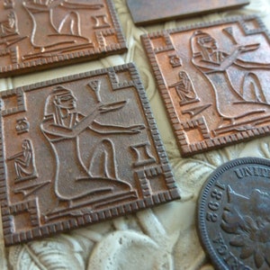 Rare Haskell Finding: 1950s Egyptian Revival Sphinx, Pharaoh Stamping, Cast Ginger Brass, 25 x 25mm, 1 pc HaskellBin image 2