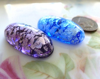 RARE 1 Schiaparelli Haskell BLUE Art Glass Foil Cab Stone, approx 30x15mm, 1 Piece Gbin
