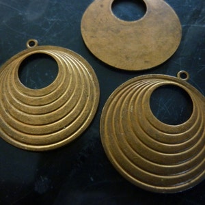 Vintage Pendants, 1950s Small Round Hoops, Deco Unplated Raw Die Struck Brass Drops, Earring Jewelry Findings, 26mm, 2pcs. (C18a)