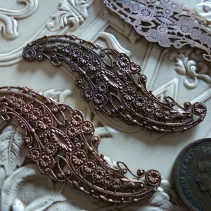 Vintage Haskell Filigree 1950s Raw Unplated Brass, Copper Tone Jewelry Finding, 51.4 x 17.3mm, 1 piece (C24)