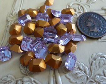 8 West German Octagon Glass Jewel/Stones, Machine Cut, Vintage Glass Alexandrite Faceted Gold Foil Back 8 x 6mm G1