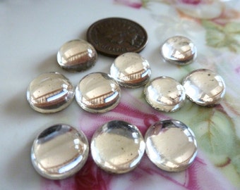 10 Vintage Clear Round Glass Cabs, Smooth Round Tops, Gold Foiled Flat Backs, Made in Germany, 11mm in Diameter x 5mm Thick, 10 pcs. (C46)