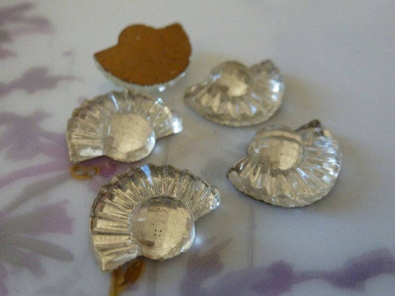 4 Vintage Glass Cabochons, 1940s CLEAR Art Deco Shape, Gold Foiled Flat Backs, Made in Czechoslovakia, 13x17mm, 5 pcs. C39 Bild 2