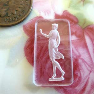 2 RARE Vintage Frosted Matte Lalique Style Intaglio Greek or Roman Goddess Venus?, Glass Cameo, 22x12mm by 2mm Thick, Ground Sides C43