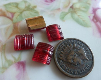 6 RARE Vintage Deep Red Deco Band Glass Stones, 9mm by 8mm by 3mm Thick, C2