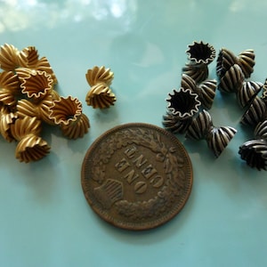 Vintage Ridged or Corrugated TWISTED 4 Matte Gold or 5 Antique Silver Double Headed bead caps approx 6mm tall x 5.5mm wide C52