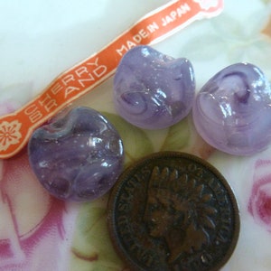 3 Glass Cabochon Vintage Glass Japanese Cherry Brand Amethyst Swirl White Round Cabochon 14mm, Flat Back 3 Cabs C14
