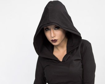 Capucha extragrande de punto jersey negro - Capucha elástica y cálida