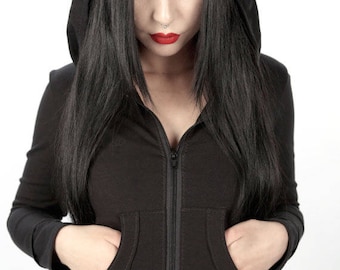 Sudadera con capucha extragrande de punto negro: Chaqueta con capucha de la Parca