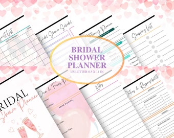 Puede incluir: Planificador de ducha nupcial imprimible con páginas para la lista de invitados, RSVP, planificador de tiempo, lista de compras, decoración y favores, notas y deberes y responsabilidades. El planificador está diseñado con un esquema de color rosa y blanco y presenta corazones y acentos de acuarela.