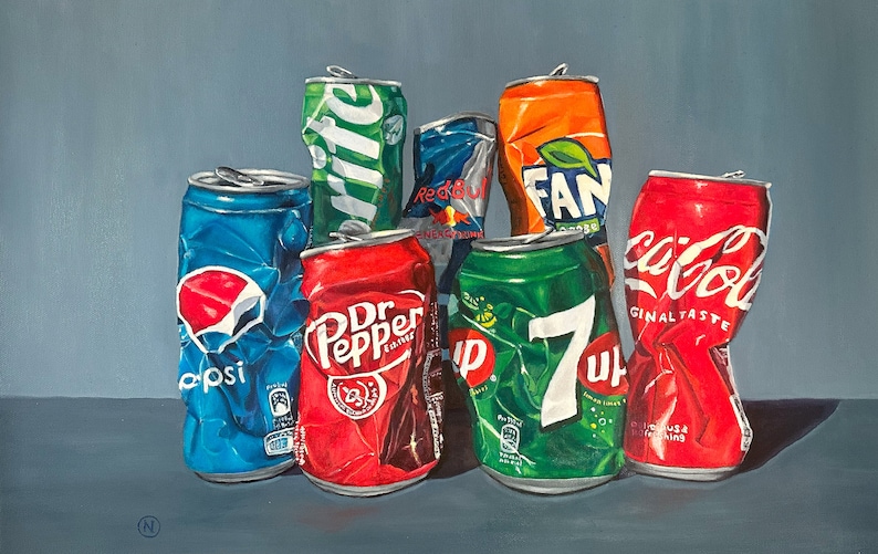 Handmade Original Oil Painting: "seven Guys" Crushed Soda Cans, 14 by ...