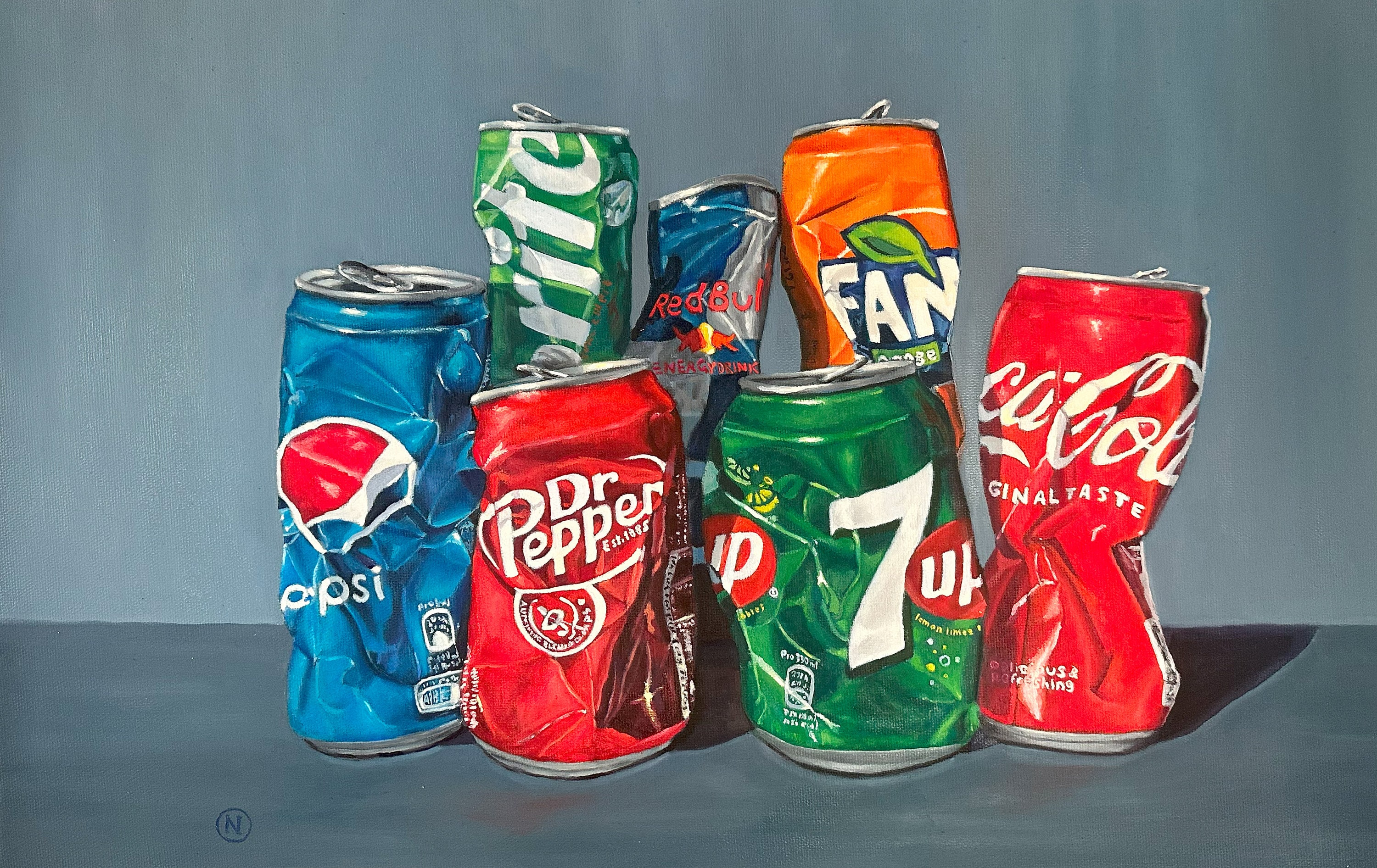 Handmade Original Oil Painting: "seven Guys" Crushed Soda Cans, 14 by ...