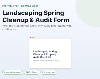 Liste de contrôle pour le nettoyage de printemps des espaces verts, formulaire d'audit de propriété pour les paysagistes, fiche d'inspection d'entretien de pelouse (PDF imprimable, Word)