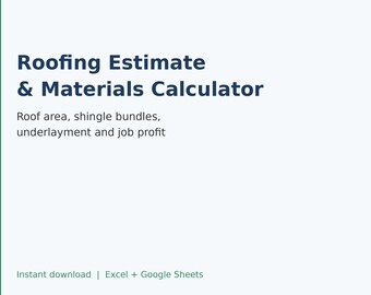 Feuille de calcul pour estimation de toiture, calculateur de devis de réparation de toiture, coût des matériaux et de la main-d'œuvre, marge bénéficiaire, Excel Google Sheets