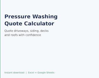 Calculateur de devis de nettoyage haute pression, modèle d'estimation de nettoyage basse pression, feuille de calcul de devis de nettoyage extérieur, Excel Google Sheets