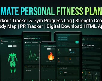 Fitness Planner & Workout Tracker, Calorie Macro Calculator, Gym Log, Weight Loss Journal, Interactive Digital Download