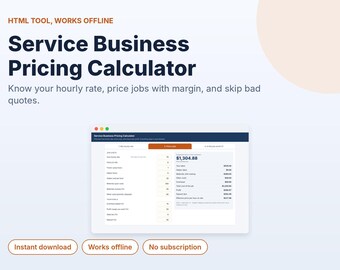 Calculateur de prix pour entreprises de services, outil de calcul des tarifs horaires et des prix des missions pour les entrepreneurs et les freelances, version HTML hors ligne, sans abonnement