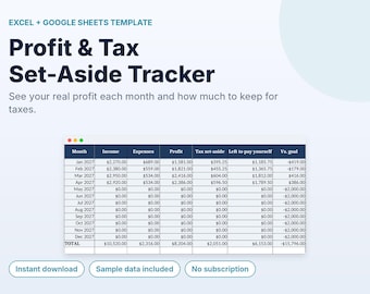 Suivi des bénéfices des petites entreprises, Suivi des revenus et des dépenses, Feuille de calcul pour la mise de côté des impôts, Comptabilité pour les travailleurs indépendants, Excel et Google Sheets