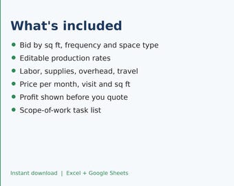 Calculateur de devis pour entreprises de nettoyage, feuille de calcul de proposition de nettoyage, grille tarifaire de nettoyage commercial, Excel Google Sheets