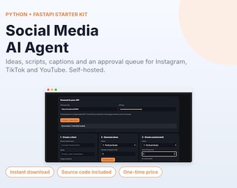 Planificateur de contenu pour les réseaux sociaux avec idées et légendes générées par IA, flux d'approbation, formats courts pour Instagram, TikTok et YouTube, code source Python
