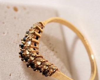 Anello curvo a forma di forcella in oro massiccio 14 carati per lei, anello impilabile in oro giallo 585 con zirconi cubici, anello minimalista a incastro