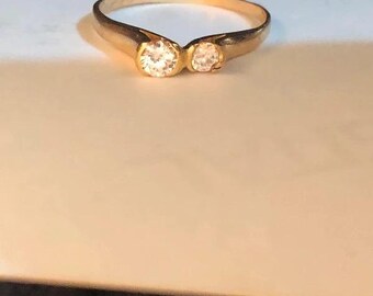 Anillo Toi et Moi vintage de oro amarillo de 18 quilates – Auténtico anillo bicolor con diamantes y cristales, con sello de autenticidad 750 – Joyería clásica romántica