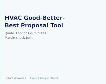 Modèle de proposition CVC : Formulaire d’estimation « Bon, Meilleur », Feuille de calcul de devis d’entrepreneur, Présentation commerciale, Excel Google Sheets