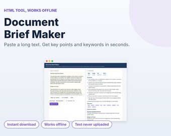 Créateur de résumés de documents, outil de synthèse de texte pour rapports, articles et comptes rendus de réunion, points clés et mots-clés, fonctionne hors ligne (HTML)