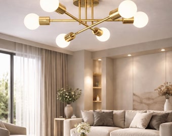 Sputnik Ceiling Light 6-Light – Modern Industrial Chandelier – Retro Ceiling Lamp for Living Room Bedroom Decor