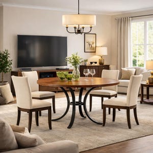 Extendable Round Dining Table for 4-6 – Modern Kitchen Table for Small Spaces, Space Saving Furniture, Apartment Dining Room Decor