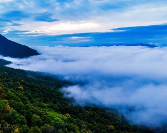 Aerial View of Shenandoah Valley – Blue Ridge Mountains & Rolling Fog