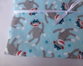 Flannel Receiving Blanket - Sock Monkeys - Large flannel lined blanket