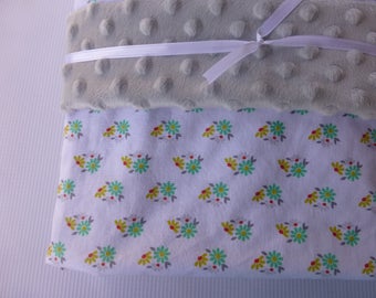 Large Minky Blanket - Michael Miller Hank and Clementine - Gloria floral print, Minky lined cotton baby blanket