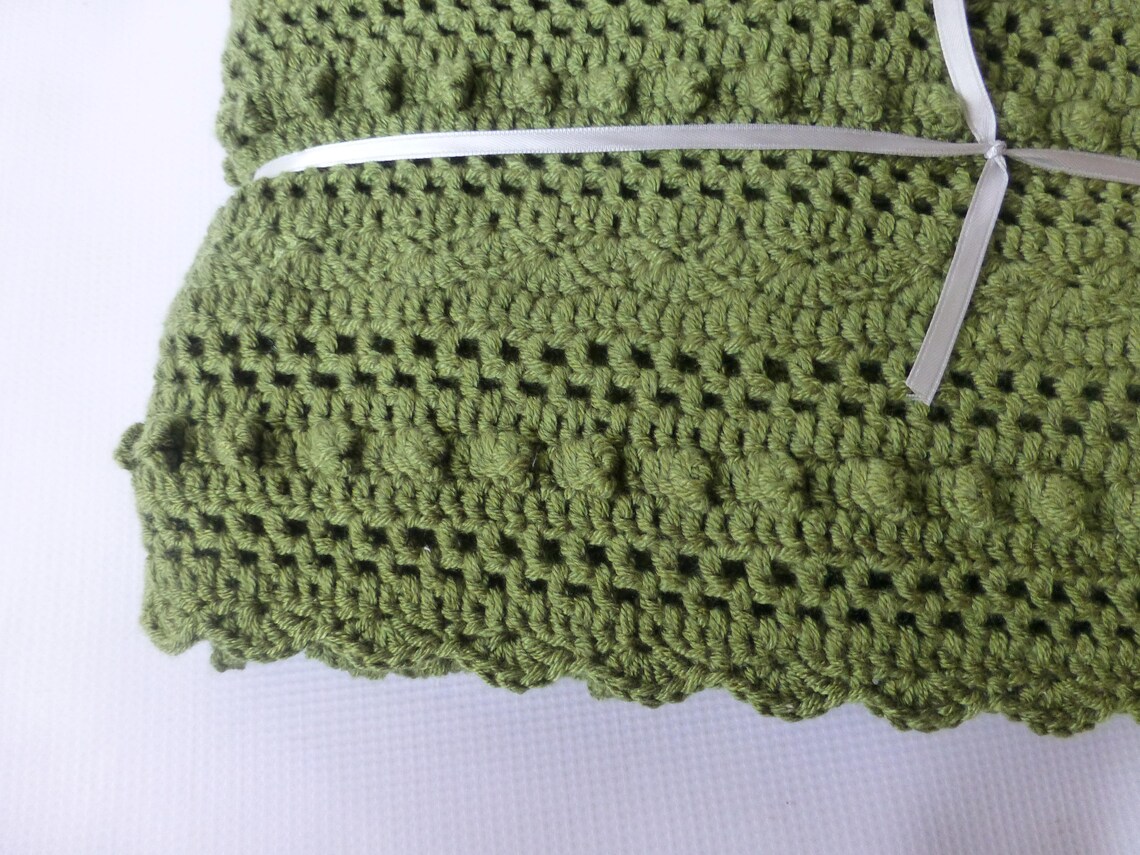 Lacy Olive Green Baby Blanket Hand Crocheted Baby Blanket Etsy