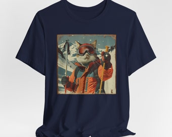 Camisa de gato de esquí, regalo para esquiador, regalo para amante de los gatos, camiseta amante de los gatos, camiseta divertida para gatos, regalo de gato vintage, regalo para menores de 30 años
