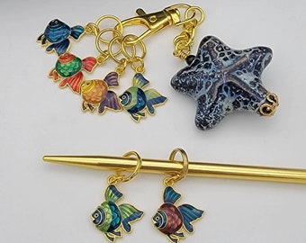 Under the Sea Stitch Markers for Knitting with Holder, Starfish, Row Counter, Row Marker, Progress Keeper, Yarn Accessories, Knitting Tool