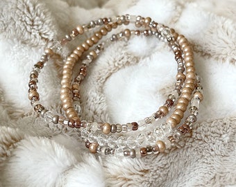 Touch of Taupe Individual Beaded Bracelet Set - Stretch Bracelets - Tiny Bead Bracelets - Stackable - Layer - Small Bead Bracelet