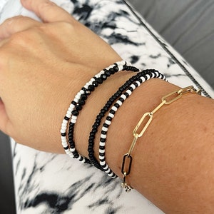 Black and White Set - Individual Beaded Bracelets - Stretch Bracelets - Tiny Bead Bracelets - Stackable - Layer - Small Bead Bracelet