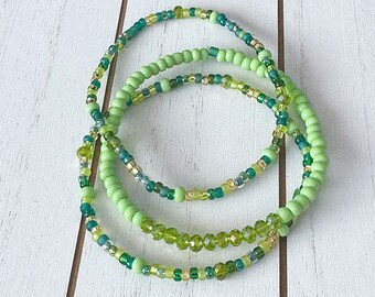 Emerald City Beaded Bracelet Set | Stretch Bracelets | Tiny Bead Bracelets | Stackable | Layer | Small Bead Bracelet