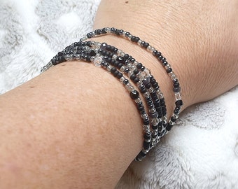 Heavy Metal Beaded Stretch Wrap Bracelet | Necklace | Stackable | Layering Accessory | Bohemian