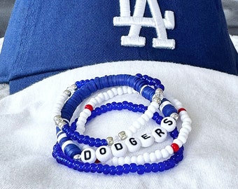 Dodgers Beaded Bracelet Set -  Stretch Bracelets | Vinyl Bead Bracelets | Stackable | Bracelet Stack